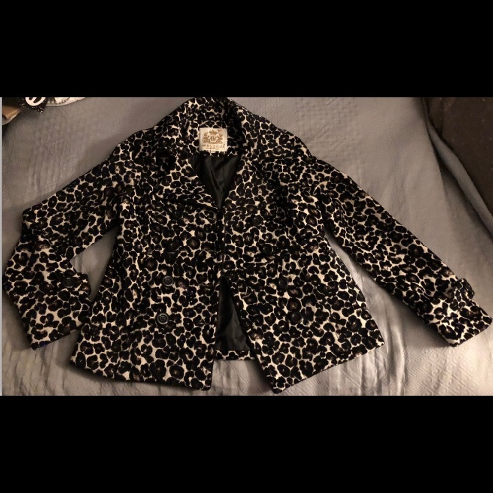 Leopard faux furJacket Womens Junior sz L fits misses 8/10 by WET SEAL Vtg Y2K